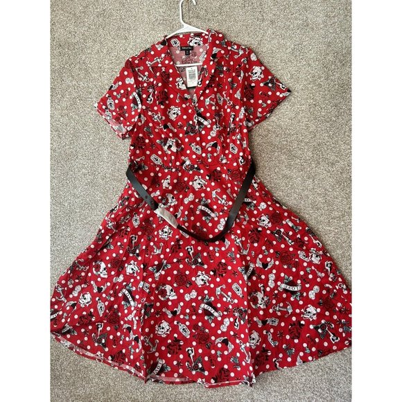 Torrid Retro Chic Red Skull Rose Love Graphic Belted Short Sleeve Midi Dress 12 - Picture 1 of 7